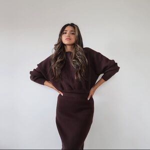 Elegant Brown Women's Skirt Sweater two piece set from Zara